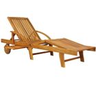 CASARIA® Chaise longue Tami Sun en bois d'acacia transat avec roues pour extérieur jardin terrasse meuble bain de soleil