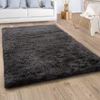 Paco Home Tapis De Salon Poil Long Shaggy Fausse Fourrure Pelucheux Uni Gris Anthracite 140x200 cm