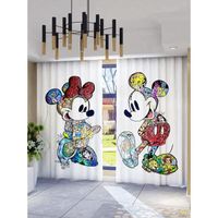 DDT-1129 Rideaux occultants 3D blancs Mickey Minnie Mouse décoration de maison pour chambre à coucher salon c Taille:140x110cm