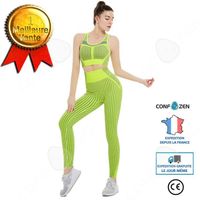 Costume de yoga rayé vert CONFO® - Soutien-gorge sexy et pantalon de levage des hanches pour femme - Taille L