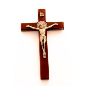 Pendentif crucifix J/ésus Croix latine Pendentif Bois religieux catholique Cadeau religieux Bible Lords pri/ère pour homme femme