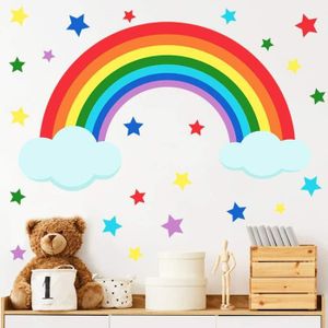 Décoration Chambre Enfant Adhésive Stickers Muraux Arc-en-Ciel & Cœurs - Déco Bohème Enfant - Adhésifs Amovibles Pour Chambre - Sans Trace Adhésif Amovible
