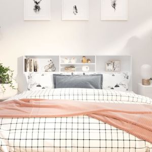 TÊTE DE LIT Armoire de tête de lit - DRFEIFY - Blanc brillant - 180 cm - Rangement supplémentaire - Design contemporain