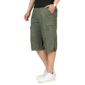 PANTACOURT Cargo pantacourt homme multi-poches zippées couleur unie large de Marque shorts hommes militaires de sport décontracté-Vert armée