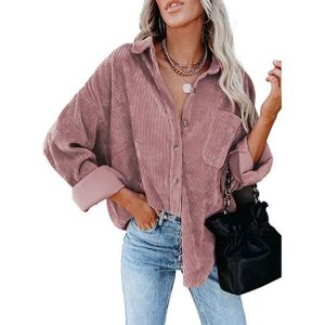 Chemise Femme En Velours Côtelé - Coupe Ample, Manches Longues Boutonnées - Style Boyfriend Décontracté