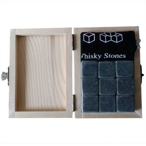 Coffret cadeau de 9 pierres /à whisky en st/éatite naturelle et granite avec bo/îte en bois et pochette en soie de qualit/é sup/érieure Cadeau id/éal pour homme