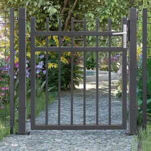 PORTAIL - PORTILLON SONGMICS Porte de jardin robuste et durable -Portillon en fer galvanisé - avec serrure poignée et clé - 106x150cm (LxH) Gris GGD350G
