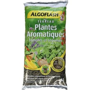TERREAU - SABLE ALGOFLASH Sac de Terreau Plantes Aromatiques, Tomates et Légumes en pot, Utilisable en agriculture biologique, 6 L, ATAROM6, Ver282