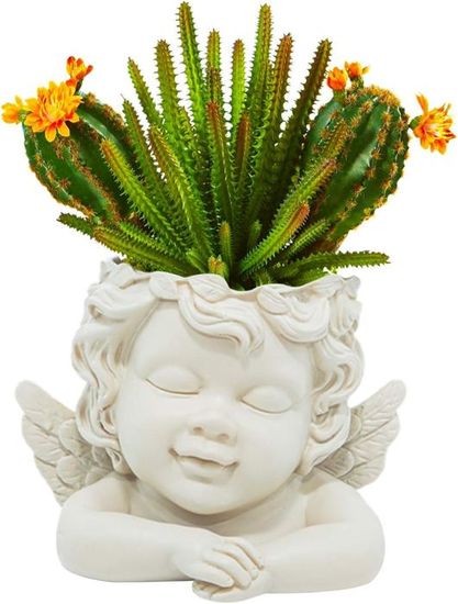 CANDeal Vase Créatif à Visage Humaine, Jardinière Succulente En Résine Avec Trou De Drainage Vase Créatif à Tête Humaine Pour La Maison, Le Bureau, La