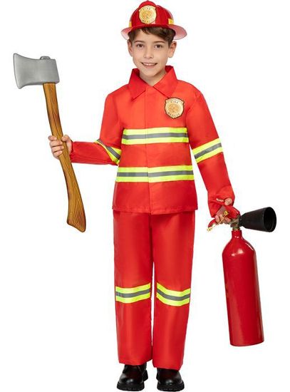 Déguisement Pompier Enfant 8 Pièces - Costume Avec Casque, Hache, Extincteur Jouet, Pour 1 à 16 Ans, Cosplay Halloween