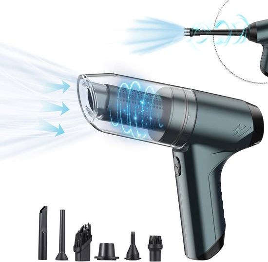 Aspirateur De Voiture Sans Fil HYCHIKA - 19kPa - Moteur Sans Balais - 6 Accessoires - Batterie 2600mAh