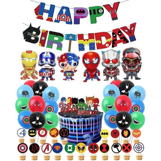 Décorations Fête Thème de Super Héros Ballons Avengers Bannière Joyeux Anniversaire Superhero