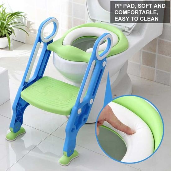 Siège chaise ajustable de formation de pot de sécurité Échelle de toilettes pour bébé enfants Chaise de Siège douce（bleu + vert）-SEC