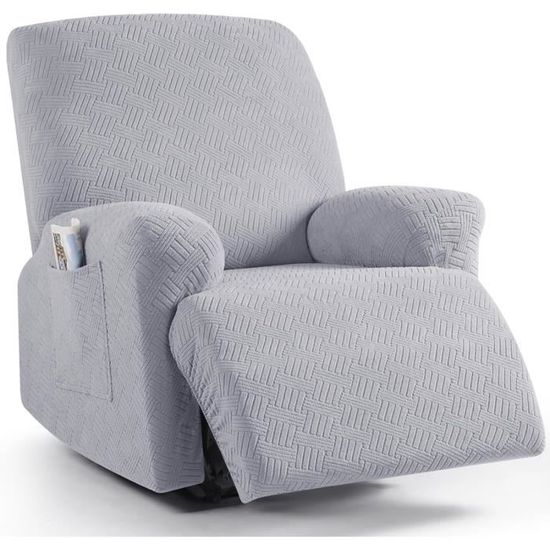 Hearda Housse De Fauteuil Relax Inclinable Electrique, Jacquard Gris Foncé Housse Pour Canapé Relax, Élastique Housse De Fauteuil Extensible 4 Pièces Avec Poches