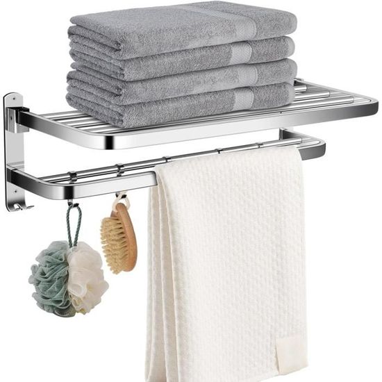 Porte-Serviettes Pliable Sans Perçage Swavitie - Noir, 37,3 Cm, 2 Couches Avec 4 Crochets - Idéal Salle De Bain Et Cuisine