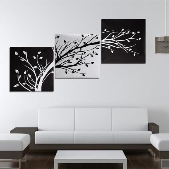 3Pc Tableau Peinture à l'huile l'arbre en Toile Art Moderne Décor Mur Salon 50x50cmx3