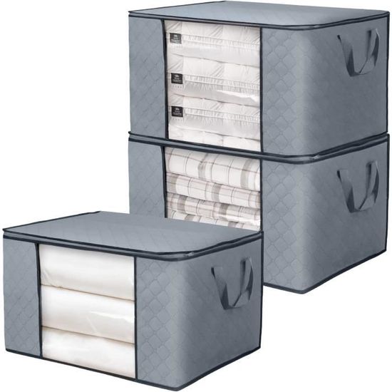 Lot De 3 Sacs De Rangement Transparents 40 L - PVC épais, Fermeture éclair Et Poignées - Pour Vêtements, Couettes, Déménagement - 12