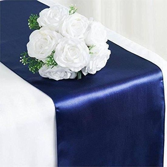10PCS Chemins de table en satin de 30 x 275 cm - Décoration pour banquet, mariage, fête de mariage - Bleu marin