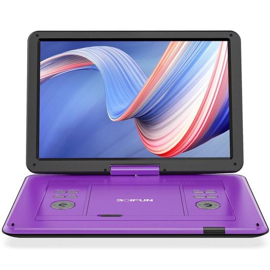 Boifun Lecteur DVD Portable 17,5" avec Grand écran HD 15,6" Batterie Rechargeable 6 Heures Prise en Charge USB/Carte SD