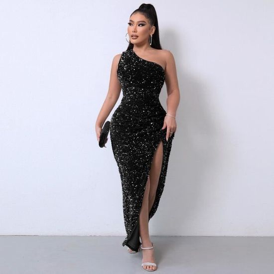 Robe asymétrique à paillettes femme sexy SONIA couleur rose