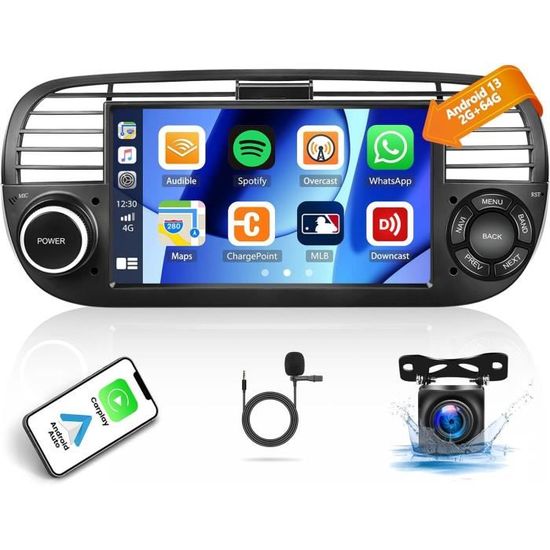 Radio Android 14 Para FIAT 500 (2007-2015) – Pantalla 7", CarPlay Inalámbrico, Android Auto, GPS, 4G
