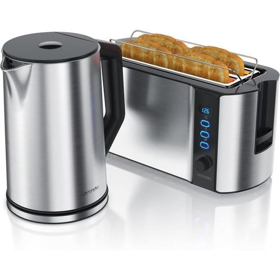 Pack 3 En 1 : Bouilloire Inox 1,7L 2200W + Grille-pain 2 Tranches 6 Niveaux + Cuiseur à œufs 1-3 œufs - Économie D'énergie
