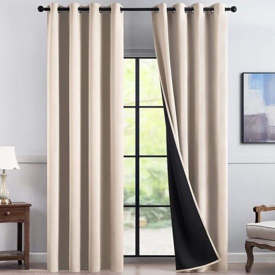 Rideaux Occultants Thermiques 140x240 Cm | 20% Lin 80% Polyester | Double Doublure Anti-Lumière
