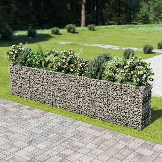 VidaXL Lit Surélevé à Gabion Acier Galvanisé 450x50x100 Cm - Jardinière Robuste Et Élégante Pour Jardin Et Terrasse