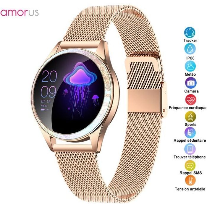 Montre Connectée de Femmes étanche Sport Bracelet Intelligente avec Gestion du Cycle physiologique Féminin, Modes Multisports, Or
