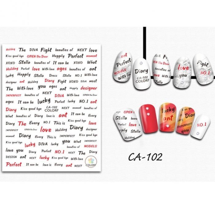 Nail Art - CA102 1 pièces ongle autocollant adhésif lettre curseurs Design 3D décalcomanie Nail Art transfert autocollants manucure