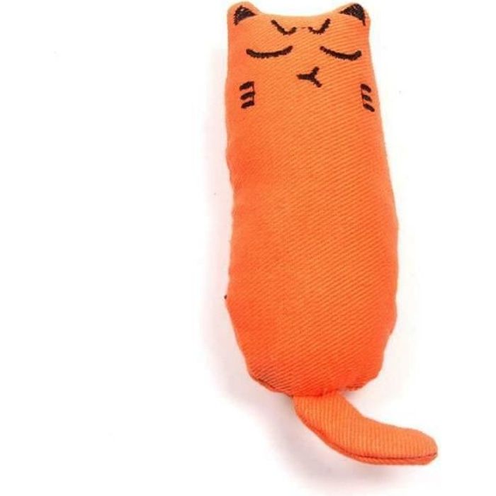 Jouet pour Chat Couleur Orange Doudou à Mâcher rempli d'Herbe à Chat Cataire Menthe Anti-Stress