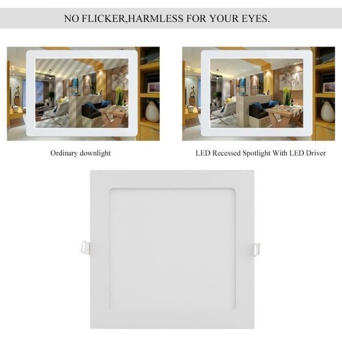 Spot encastrable downlight plafonnier LED 15W extra plat carré blanc chaud - lot de 20