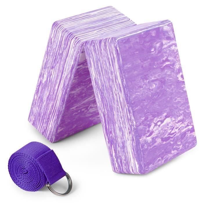 2pcs Yoga Bloquer moussant mousse brique exercice de remise en forme Stretching aide Gym + Bande élastique de fitness violet