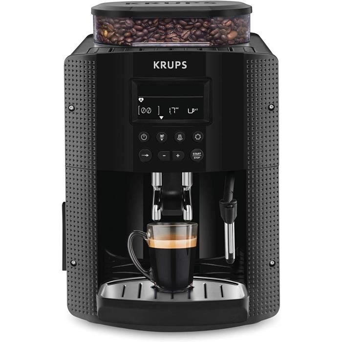 Krups Essential Machine à Café à Grain Machine à Café Broyeur Grain Cafetière Expresso Ecran LCD Nettoyage Automatique Buse Vapeur C