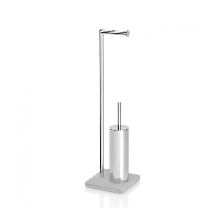 Dérouleur Papier Toilettes et Porte Brosse WC Béton et Chrome 0,000000 Chrome/Inox