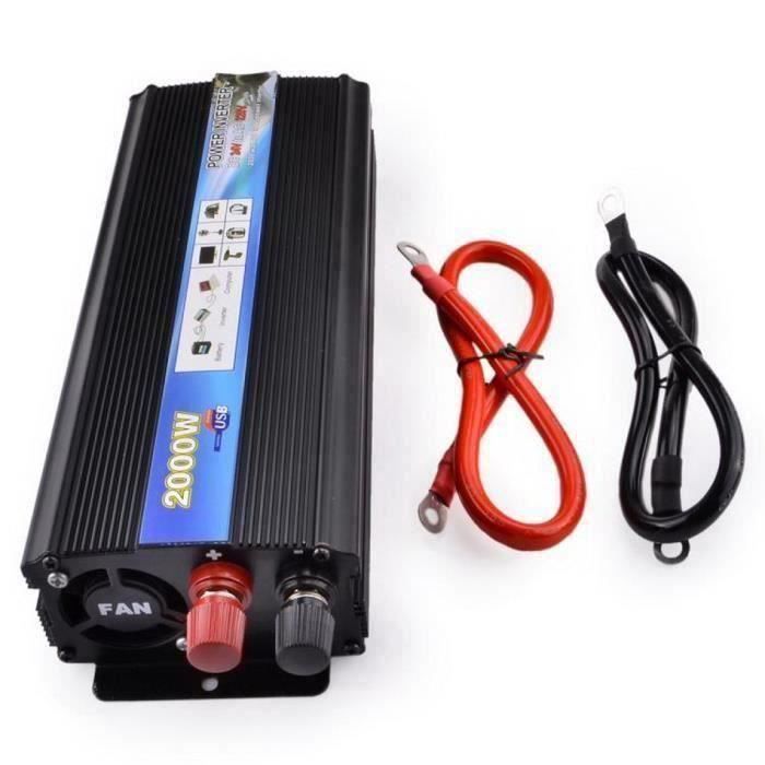LOVEBAY-Convertisseur Transformateur 2000W DC 24V AC 220V Onduleur Puissance USB Camion QUI17024