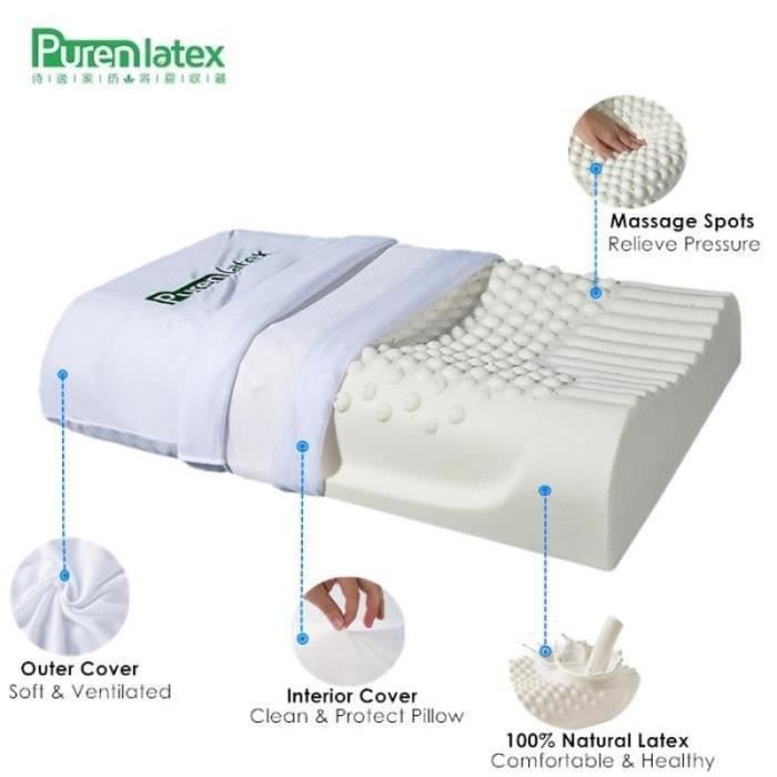 YK17249-60x40 Thaïlande Pur oreiller en latex naturel Correctives Neck Protect Vertèbres Santé Soins Orthopédiques Oreiller Lent