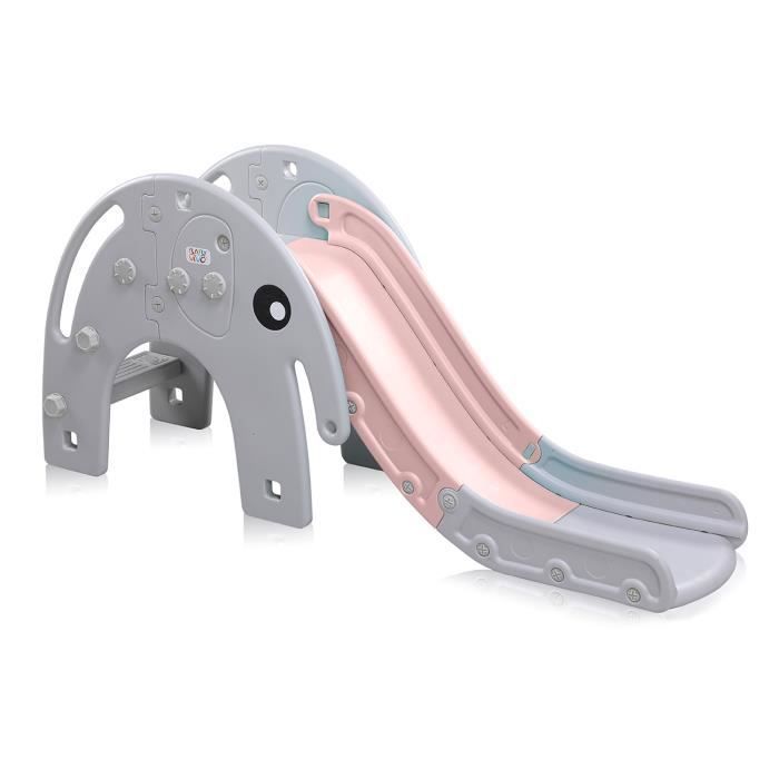 Baby Vivo Toboggan Enfant Aire de jeux Jeu d'Extérieur et à l’Intérieur pour Enfants Jardin Éléphant en Rose-Gris