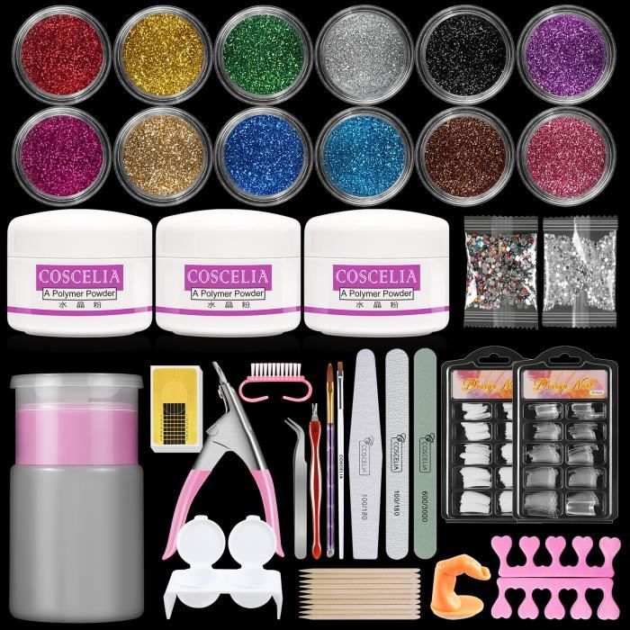 COSCELIA Kit de Poudre Acrylique pour Ongle Faux Ongle pour Allonger Les Ongles Naturels Kit de Outils Complet Décoration Manucure P