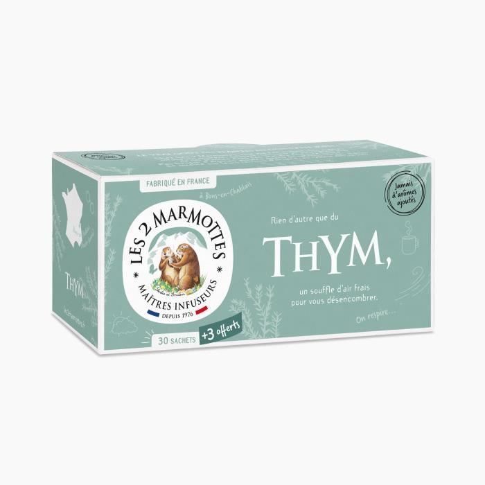 Les 2 Marmottes - Infusion -Thym- 30+3 sachets - Thym - Made In France - Sans arômes ajoutés