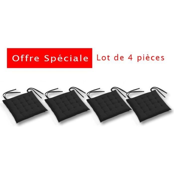 GALETTE DE CHAISE FUTON - NOIR - LOT DE 4 Pièces