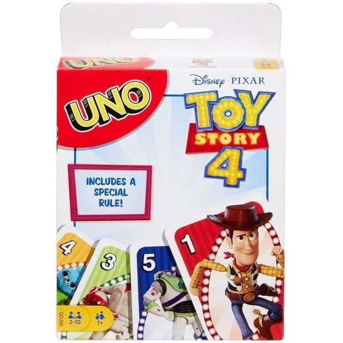 SHOT CASE - UNO - Toy Story 4 - Jeu de Cartes Famille aux couleurs du film Disney Pixar - De 2 a 4 joueurs - 7 ans et +