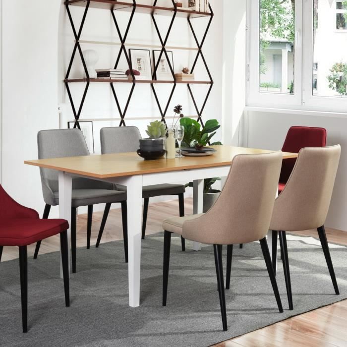 MEUBLES COSY Table de salle à manger extensible, 4 à 6 Personnes, Plateau en fibres de bois - Pieds en métal Blanc