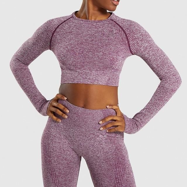 Tongcart Femmes Vital Sans Couture Yoga Ensemble Vêtements De Sport Fitness Leggings + Chemises Recadrées Sport Costume Femmes à