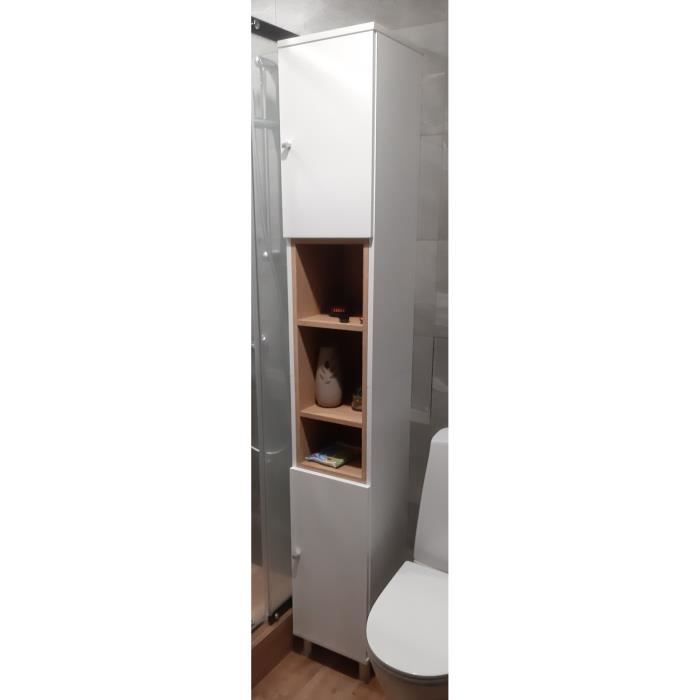 Colonne de salle de bain blanche / aspect chêne 200 cm