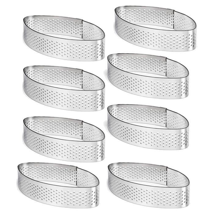 Paquet de 8 Anneaux à Tarte en Acier Inoxydable, Outils de Cuisson pour Moule à Gâteau, Anneau en Mousse à Gâteau Perforé
