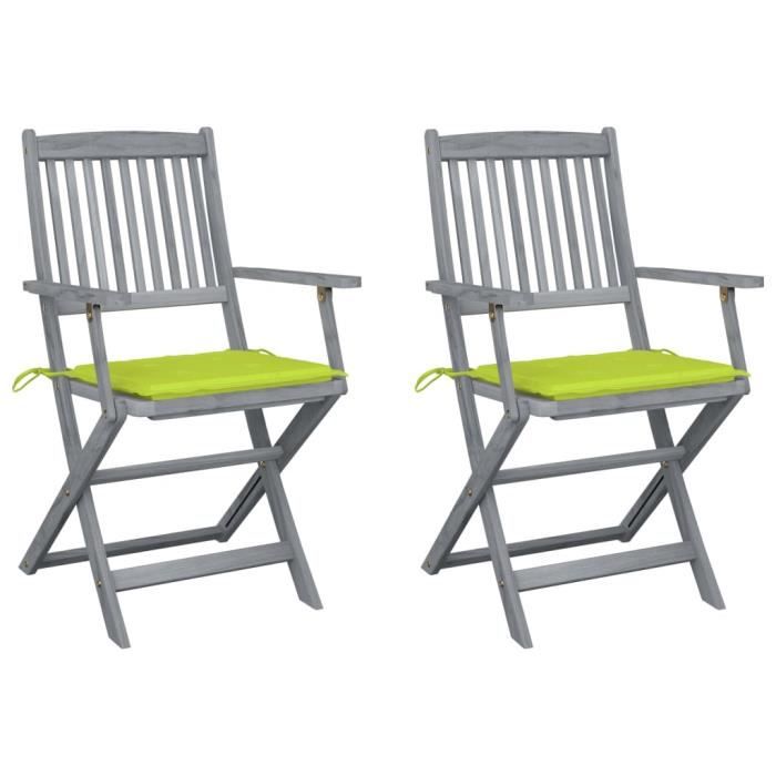 FOR Chaises pliables d'extérieur 2 pcs avec coussins Bois d'acacia 9375297777296