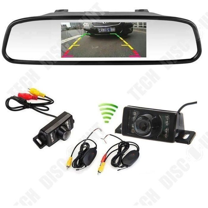 TD® Rétroviseur moniteur 4,3 pouces LCD miroir + caméra de recul sans fil LED infrarouge Vision nocturne-Accessoire de voiture