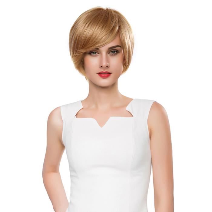 Charme Véritable Perruques De Cheveux Humains Nouvelle Mode Femmes Parti Cosplay Court Sexy Perruque Complète De Cheveux (Lin Or)