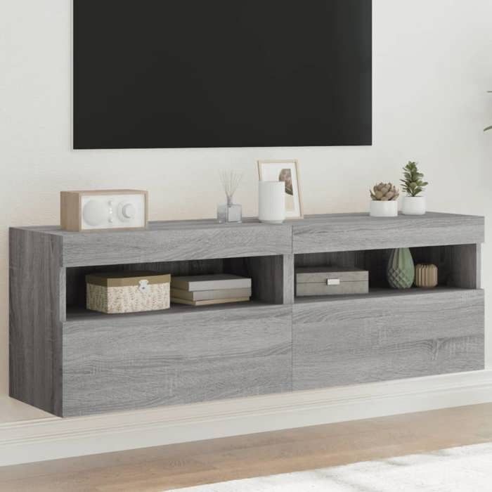 vidaXL Meubles TV Muraux et Lumières LED 2pcs Armoires de Télévision Suspendues avec Rangement Meubles Télé Flottants 837194